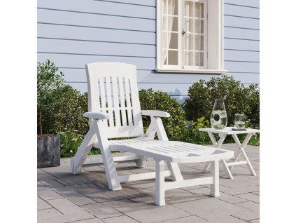 vidaXL Skládací zahradní lehátko s kolečky bílé