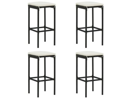 vidaXL Barové stoličky s poduškami 4 ks černé polyratan
