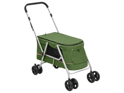 vidaXL Skládací kočárek pro psa zelený 100 x 49 x 96 cm lněná tkanina