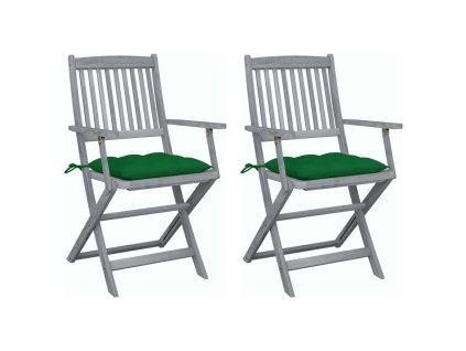 vidaXL Skládací zahradní židle s poduškami 2 ks masivní akáciové dřevo
