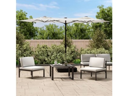 vidaXL Dvojitý zahradní slunečník pískově bílý 316 x 145 cm