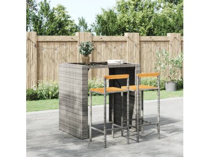 vidaXL Barové stoličky 2 ks šedé polyratan a masivní akáciové dřevo