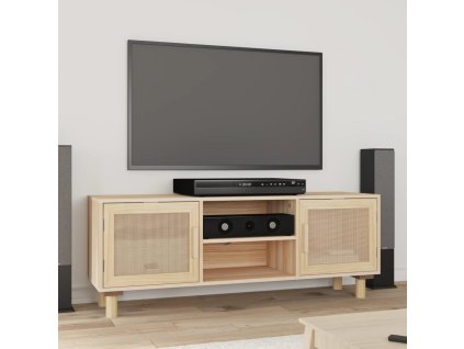 vidaXL TV stolek hnědý 105x30x40 cm masivní borovice a přírodní ratan