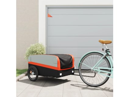 vidaXL Vozík za kolo černý a oranžový 45 kg železo