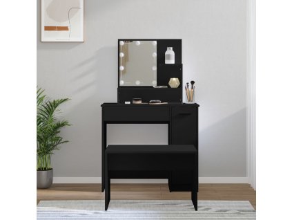 vidaXL Set toaletního stolku s LED černý kompozitní dřevo