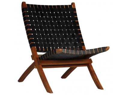 vidaXL Skládací židle vyplétaná černá pravá kůže