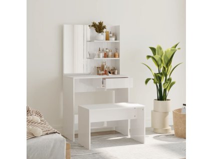 vidaXL Toaletní stolek sada bílý s vysokým leskem 74,5 x 40 x 141 cm