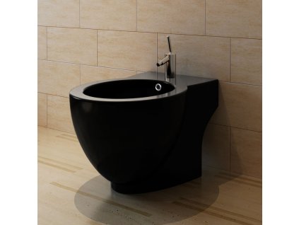 Keramický bidet kruhový s otvorem pro baterii, volně stojící - černý