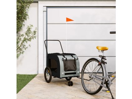 vidaXL Vozík za kolo pro psa černý a šedý oxfordská tkanina a železo