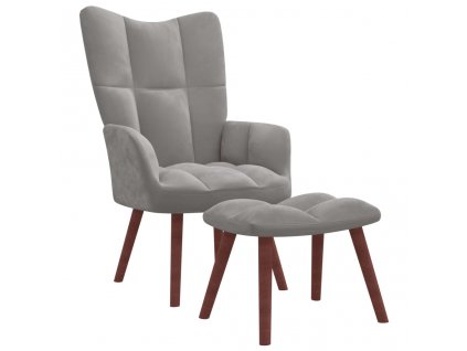 vidaXL Relaxační křeslo se stoličkou světle šedé samet