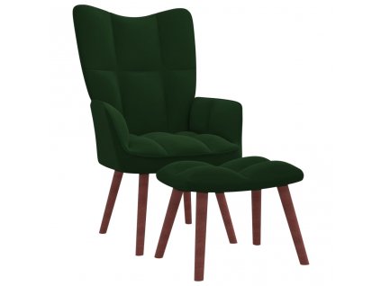 vidaXL Relaxační křeslo se stoličkou tmavě zelené samet