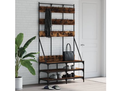 vidaXL Stojan na oblečení a prostor pro obuv kouřový dub 100x40x184 cm