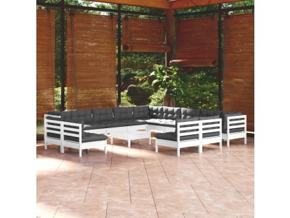 vidaXL 14dílná zahradní sedací souprava podušky bílá masivní borovice