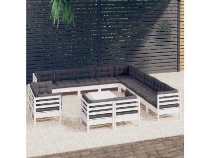 vidaXL 14dílná zahradní sedací souprava podušky bílá masivní borovice