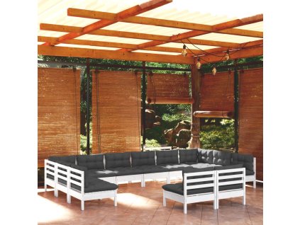 vidaXL 12dílná zahradní sedací souprava podušky bílá masivní borovice