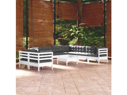 vidaXL 10dílná zahradní sedací souprava podušky bílá masivní borovice