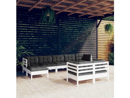 vidaXL 9dílná zahradní sedací souprava podušky bílá masivní borovice