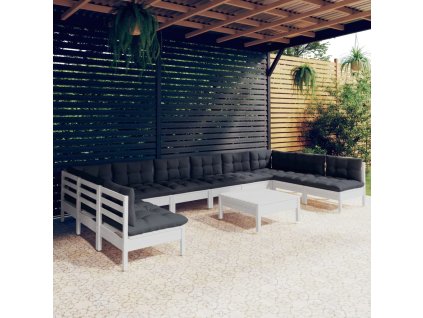 vidaXL 11dílná zahradní sedací souprava podušky bílá masivní borovice