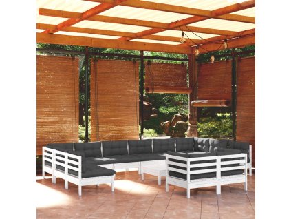 vidaXL 13dílná zahradní sedací souprava s poduškami bílá borovice