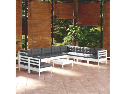 vidaXL 11dílná zahradní sedací souprava podušky bílá masivní borovice
