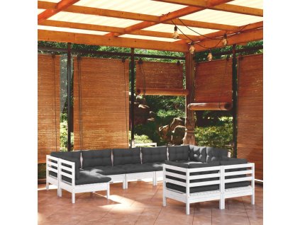 vidaXL 9dílná zahradní sedací souprava podušky bílá masivní borovice