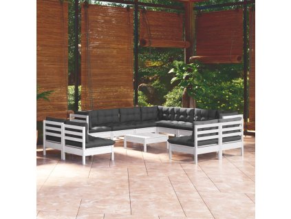 vidaXL 12dílná zahradní sedací souprava podušky bílá masivní borovice