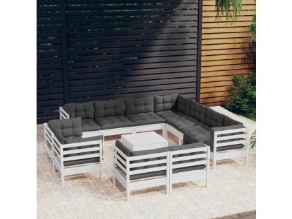 vidaXL 12dílná zahradní sedací souprava podušky bílá masivní borovice