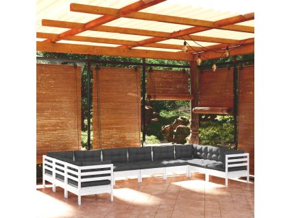 vidaXL 10dílná zahradní sedací souprava s poduškami bílá borovice