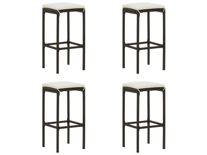vidaXL Barové stoličky s poduškami 4 ks hnědé polyratan