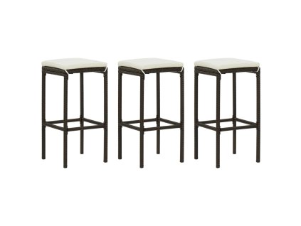 vidaXL Barové stoličky s poduškami 3 ks hnědé polyratan