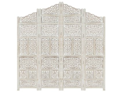 vidaXL Ručně vyřezávaný 4dílný paraván bílý 160x165 masivní mangovník
