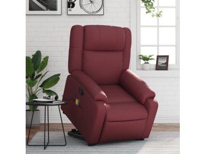vidaXL Zvedací masážní polohovací křeslo vínové umělá kůže