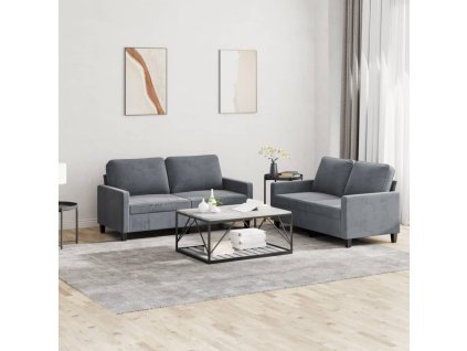 vidaXL 2dílná sedací souprava s poduškami tmavě šedá samet