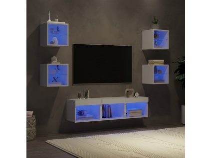 vidaXL 7dílná obývací stěna s LED osvětlením bílá kompozitní dřevo