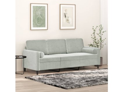 vidaXL 3místná pohovka s polštáři světle šedá 180 cm samet