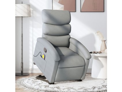 vidaXL Zvedací masážní polohovací křeslo světle šedé textil