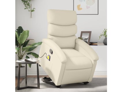 vidaXL Zvedací masážní polohovací křeslo krémové umělá kůže