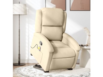 vidaXL Zvedací masážní polohovací křeslo krémové textil