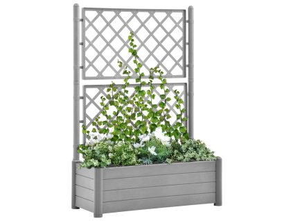 vidaXL Zahradní truhlík s treláží 100 x 43 x 142 cm PP kamenný šedý