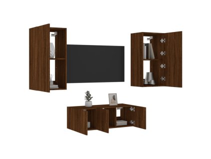 vidaXL 4dílná obývací stěna s LED hnědý dub kompozitní dřevo