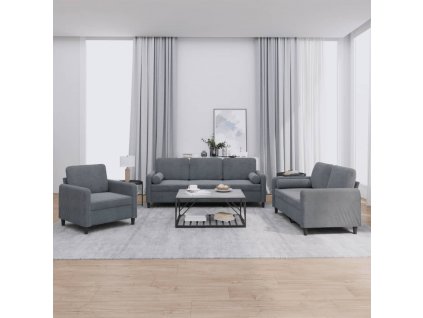 vidaXL 3dílná sedací souprava s polštáři tmavě šedá samet