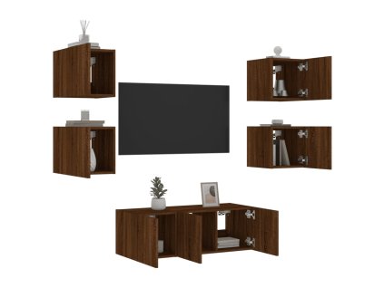 vidaXL 6dílná obývací stěna s LED hnědý dub kompozitní dřevo