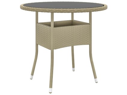 vidaXL Zahradní stůl Ø 80 x 75 cm tvrzené sklo a polyratan béžový