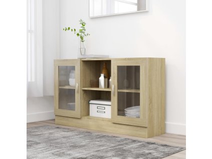 vidaXL Prosklená skříň dub sonoma 120 x 30,5 x 70 cm kompozitní dřevo