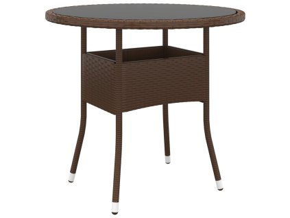 vidaXL Zahradní stůl Ø 80 x 75 cm tvrzené sklo a polyratan hnědý