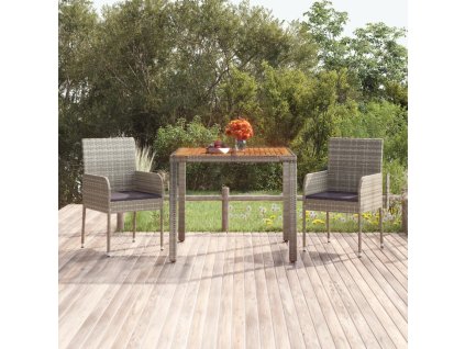 vidaXL Zahradní stůl s dřevěnou deskou šedý 90 x 90 x 75 cm polyratan