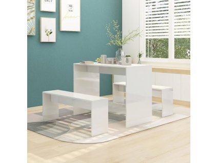 vidaXL 3dílný jídelní set bílý s vysokým leskem kompozitní dřevo