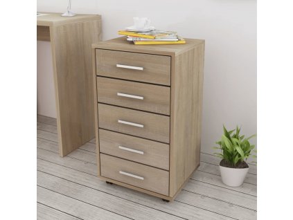 vidaXL Kancelářský zásuvkový díl s kolečky 5 zásuvek dub