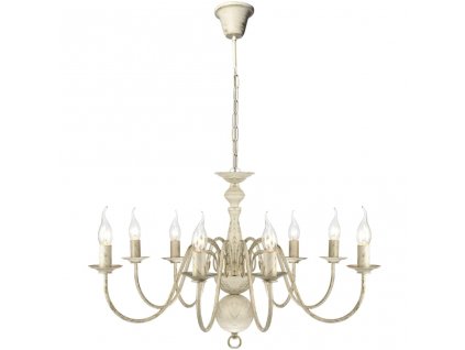 Patinovaný bílý kovový lustr pro 8 žárovek E14