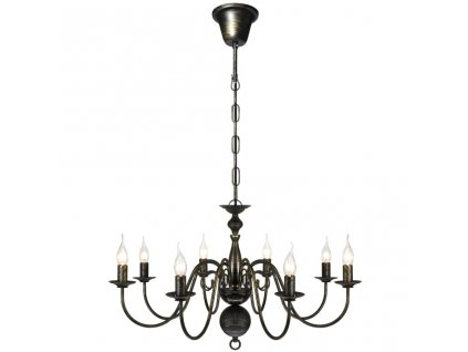 Patinovaný černý kovový lustr pro 8 žárovek E14